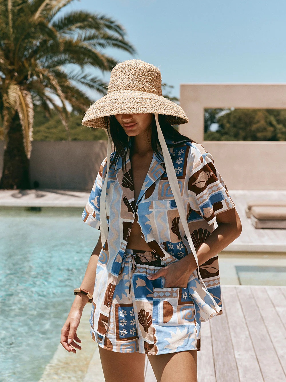 Sabo Skirt Blue & Brown Printed Resort Shirt and Shorts